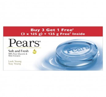 Pears Soft & Fresh Bathing Bar with 98% Pure Glycerine & Mint Extracts For Fresh Glow 125gm Pears Soft & Fresh Bathing Soap