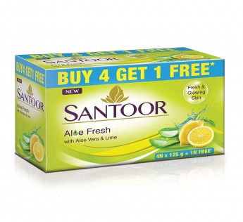 Santoor Aloe Fresh Soap with Aloe Vera and Lime 5 N 125gm Santoor Aloe Fresh Soap