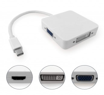TECHNOTECH MINI DISPLAYPORT DP MALE TO HDMI + VGA + DVI FEMALE ADAPTER CONVERTER CABLE FOR MAC BOOK PRO AIR