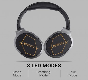 Zebronics Zeb-Envy Bluetooth Headphone with 33hrs Playback time, 3 Led Modes and Detachable Mic