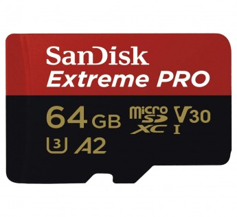 SANDISK 64GB EXTREME PRO MICROSDXC CARD WITH SD ADAPTER U3 V30 A2 170MB/S R 90MB/S W