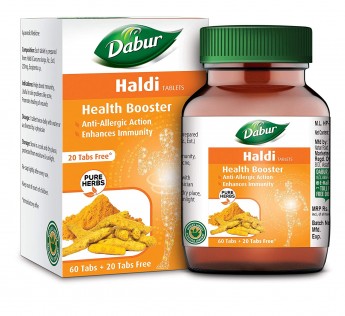 DABUR Haldi Tablet Health Booster | Anti Allergen | Enhances Immunity 60+ 20 tablets Free