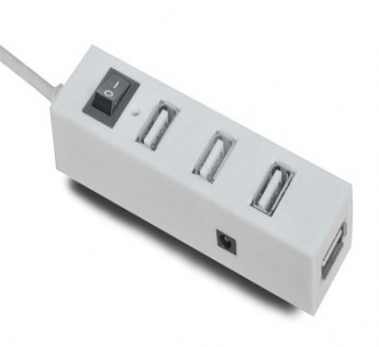 Ranz 4 Port USB Hub Hi-Speed USB Hub with Power Switch (White)