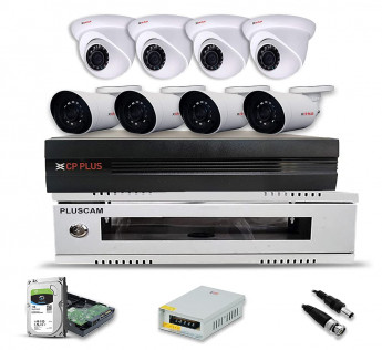 CP PLUS FULL HD 8 CHANNEL DVR WITH 2.4 MP 4 DOME & 4 BULLET CAMERAS + 2 TB HDD + 8 CH POWER SUPPLY + PLUSCAM 2U NVR/DVR RACK (4DOME4BULLET)