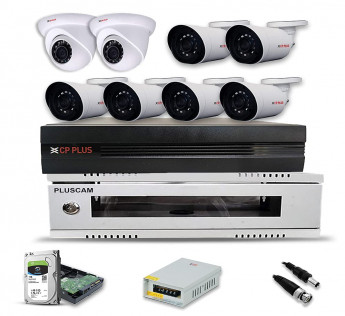 CP PLUS FULL HD 8 CHANNEL DVR WITH 2.4 MP 2 DOME & 6 BULLET CAMERAS + 2 TB HDD +8 CH POWER SUPPLY + PLUSCAM 2U NVR/DVR RACK (6BULLET2DOME)