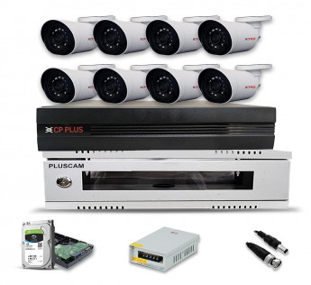 CP PLUS Full HD 8 Channel DVR with 8 Bullet Cameras + 2 TB HDD + 8 CH Power Supply + Pluscam 2U NVR/DVR Rack (8BULLET)
