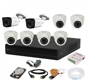 CP PLUS WIRED 8 CHANNEL HD DVR 1080P , OUTDOOR CAMERA 2.4 MP 2PCS, INDOOR CAMERA 2.4 MP 6PCS, 1 TB HARD DISK, FULL COMBO SET