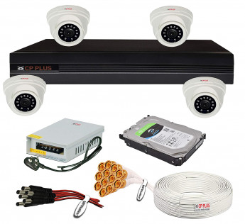 CP PLUS 2.4 MEGAPIXEL, H.265+, 4 CAMERA COMBO KIT WITH 4CH DVR, 4 DOME CAMERAS, 1TB HDD, POWER SUPPLY, 90MTR CABLE, AUDIO MIC AND CONNECTORS FULL HD WIRED CCTV SECURITY CAMERA SET