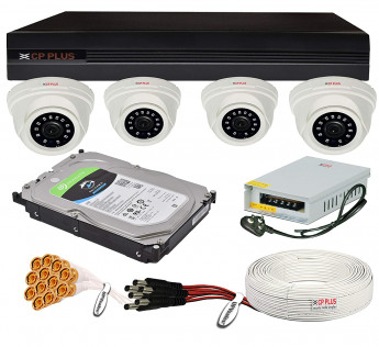 CP PLUS 2.4MP, H.265+ 4 CAMERAS COMBO KIT WITH 4CH DVR, 4 DOME CAMERAS, 500GB HDD, POWER SUPPLY, 90MTR CABLE, AUDIO MIC AND CONNECTORS FULL HD WIRED CCTV SECURITY CAMERA SET