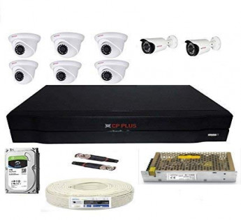 CP PLUS Full HD 2.4MP Cameras Combo KIT 8CH HD DVR+ 2 Bullet Cameras + 6 Dome Cameras+1TB Hard DISC+ Wire ROLL +Supply & All Required CONNECTORS
