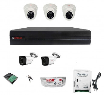 CP PLUS 8-CHANNEL DVR KIT WITH 2-TB HARD DISK, 3-PC 2.4MP DOME CAMERA, 2-PC 2.4MP BULLET CAMERA, 8-CH POWER SUPPLY,WITH BNC/DC CONNECTORS & WIRE ROLL COMBO