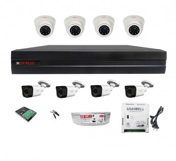 CP PLUS ASTRA HD 8 CHANNEL DVR WITH 2.4 MP 4 DOME & 4 BULLET CAMERAS + 2 TB SURVEILLANCE HDD + (3+1) CABLE 90 MTR + 8 CH POWER SUPPLY + BNC & DC FULL COMBO KIT