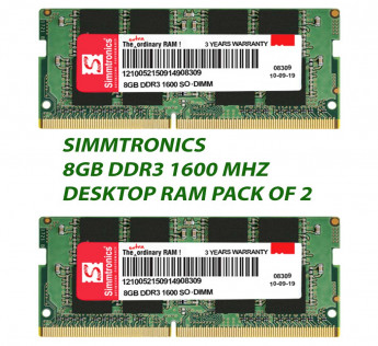 SIMMTRONICS 8GB DDR3 DESKTOP RAM 1600MHZ : PACK OF 2