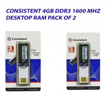 CONSISTENT 4GB DDR3 1600 MHZ DESKTOP RAM : PACK OF 2