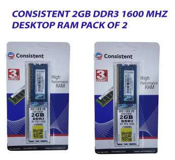 CONSISTENT 2GB DDR3 1600 MHZ DESKTOP RAM : PACK OF 2
