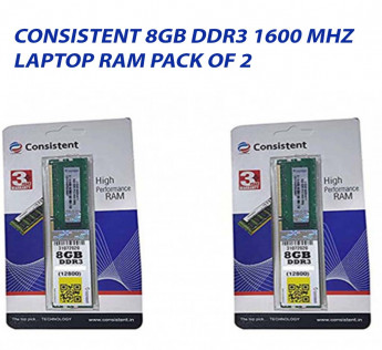 CONSISTENT 8GB DDR3 1600 MHZ LAPTOP RAM : PACK OF 2