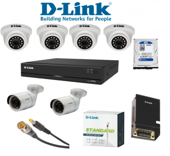 D-LINK FULL COLOR 2MP 4 DOME & 2 BULLET CCTV CAMERA SET WITH 8 CHANNEL DVR + 500GB HARD DRIVE + POWER SUPPLY + CCTV WIRE COMBO KIT