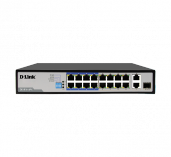 DLINK DES-F1018P-E - 18-PORT POE SWITCH WITH 16 10/100MBPS POE+ PORTS (8 LONG REACH 250M) AND 2 GIGABIT UPLINKS WITH COMBO SFP. POE BUDGET 150W