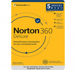 NORTON 360 DELUXE - 5 USERS 1 YEAR |INCLUDES SECURE VPN & FIREWALL |TOTAL SECURITY FOR PC, MAC, ANDROID & IOS |CODE EMAILED IN 2 HRS